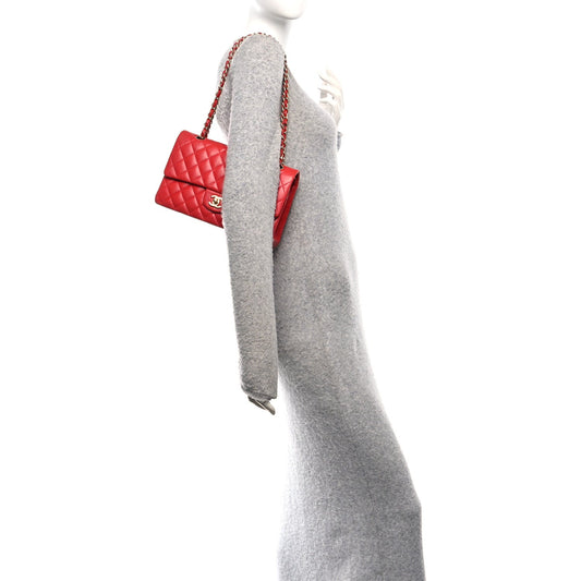 Lambskin Quilted Medium Double Flap Red