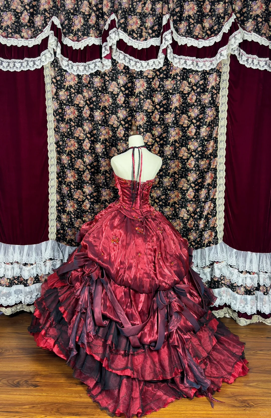 Gorgeous Burgundy Satin Sweet 16 Quinceanera Strapless A-Line Floor-length Prom Dress Birthday Dress Evening Dress Ball Gown TP4386
