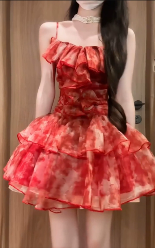 Beautiful French floral suspender dress for women summer birthday dress S5759