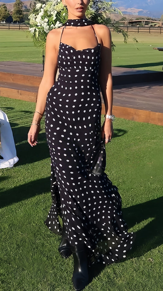 Black Chiffon Dots Ruffle Party Dresses Spaghetti Straps Homecoming Dress,AST1879