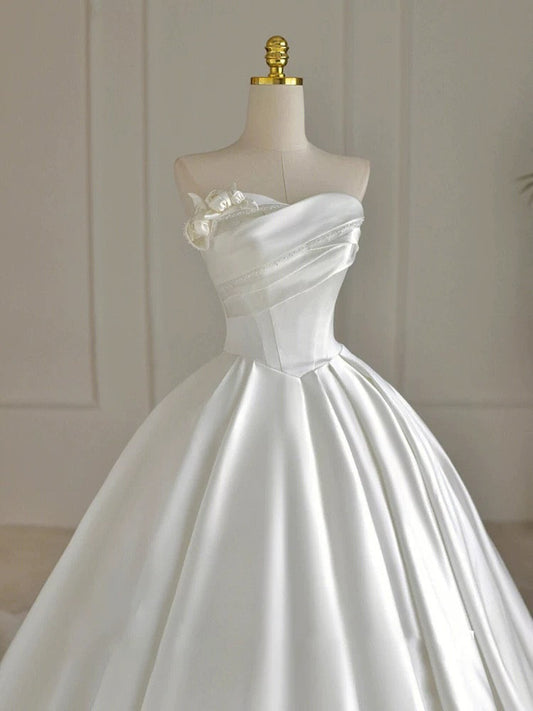 Simple Ball Gown Off The Shoulder White Long Lace Wedding Dresses With Beads C1794