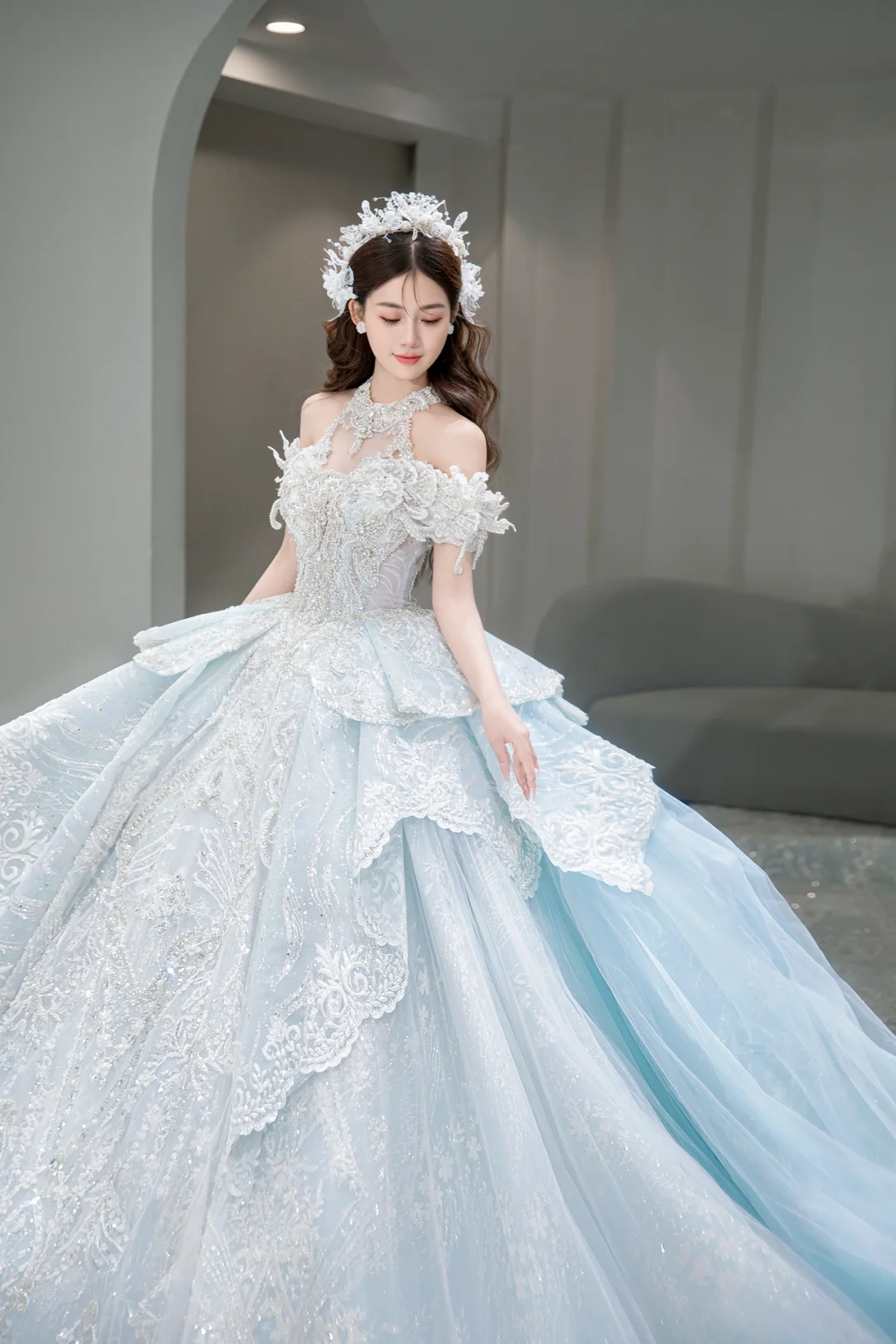 Timeless Ball Gown Off The Shoulder Tulle Sequin Lace Long Wedding Dresses C4088