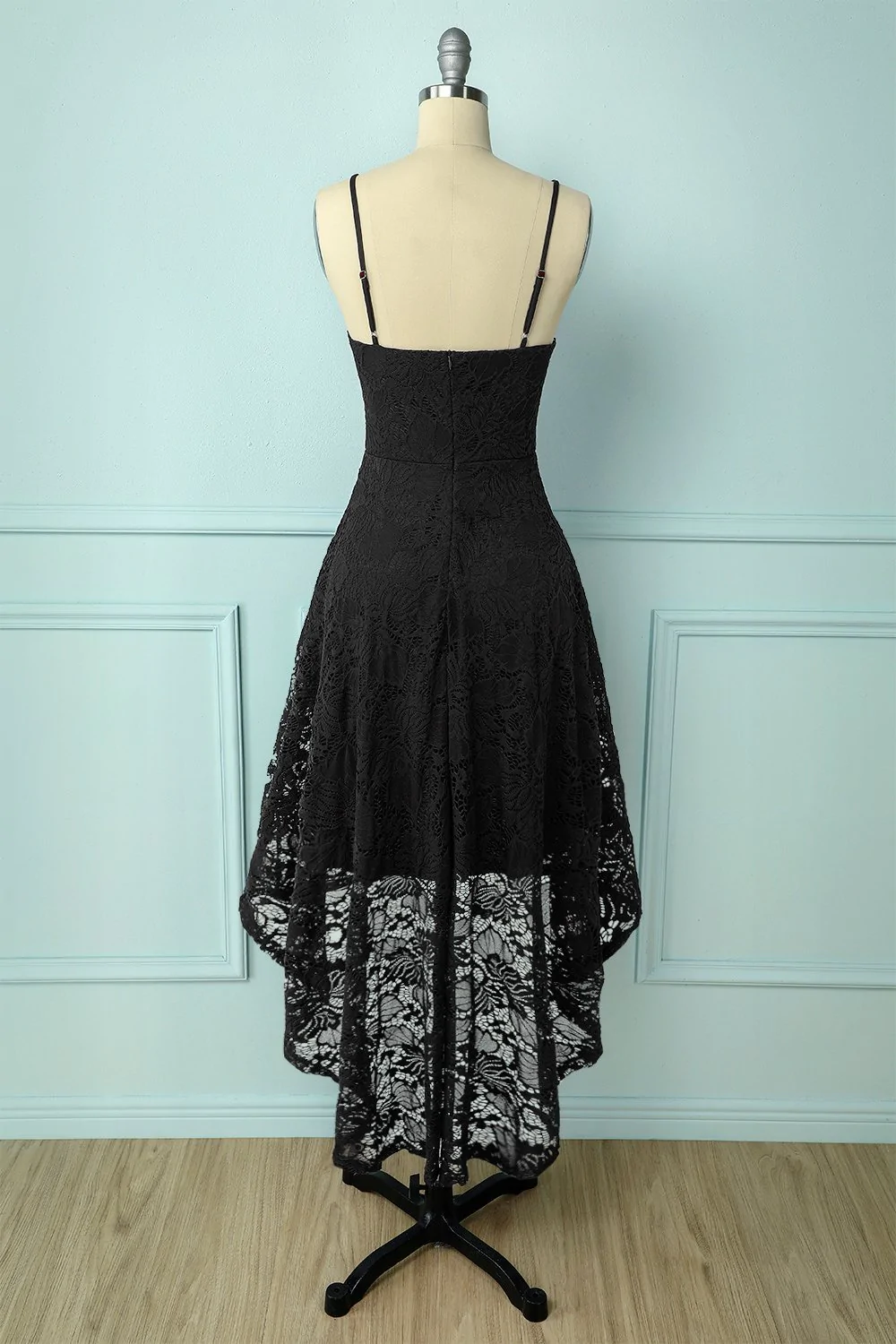 High low Dark Green Spaghetti Straps Lace Short Prom Dress A-line Dark Green Graduation Dress Y669