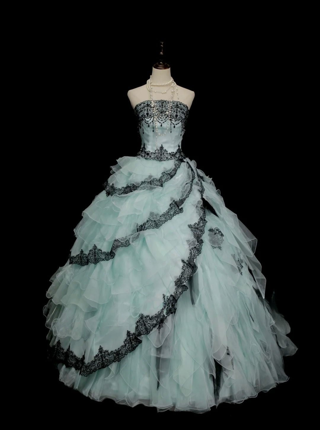 Vintage Ball Gown Strapless Tulle Lace Without Sleeves Long Prom Dress, Evening Dress C6468