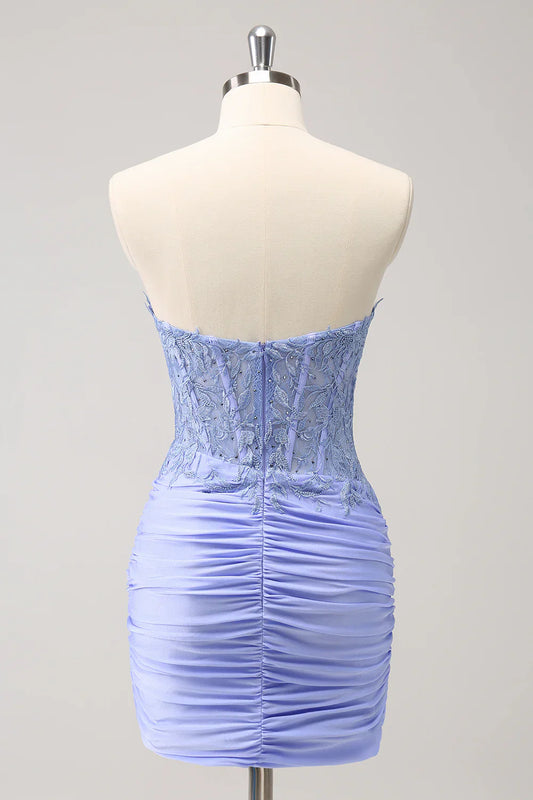 omberprom Charming Homecoming Dress Tight Sweetheart Pleated Short Prom Dress with Appliques
