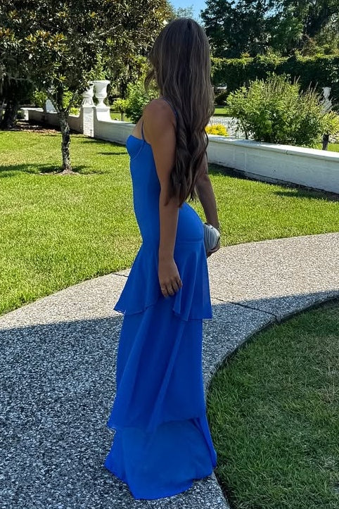 Charming Spaghetti Straps Yellow Long Prom Dress with Ruffles