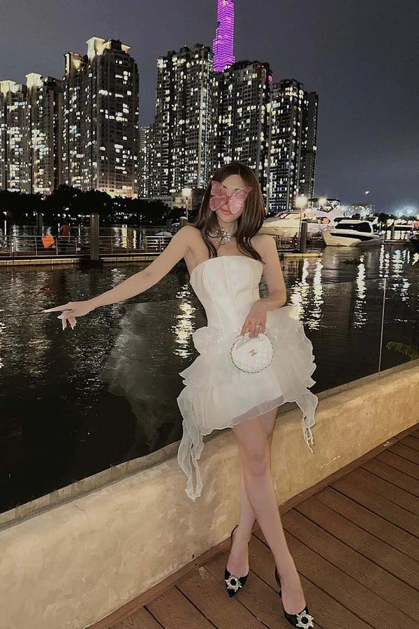 omberprom Cute Ruffles Mini Birthday Dress Homecoming Dress Party Dress With Flower Graduation Dress