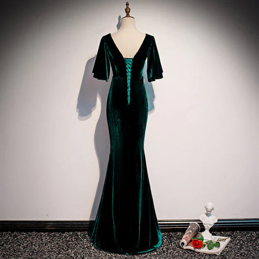 omberprom Elegant Velvet Mermaid Prom Dress with Slit V-neckline Formal Dress Party Dress Long Evening Dress Wholesale