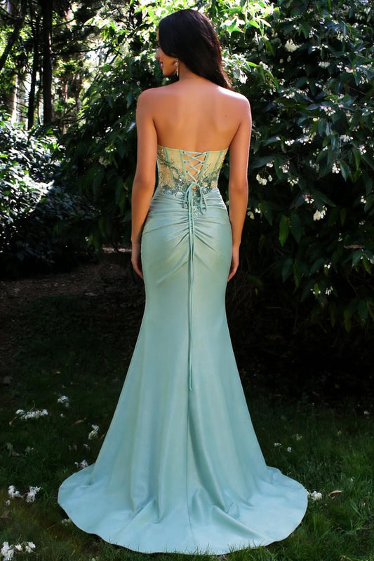 Dusty Green Sweetheart Mermaid Prom Dress with Crystal Embellishments and Slit