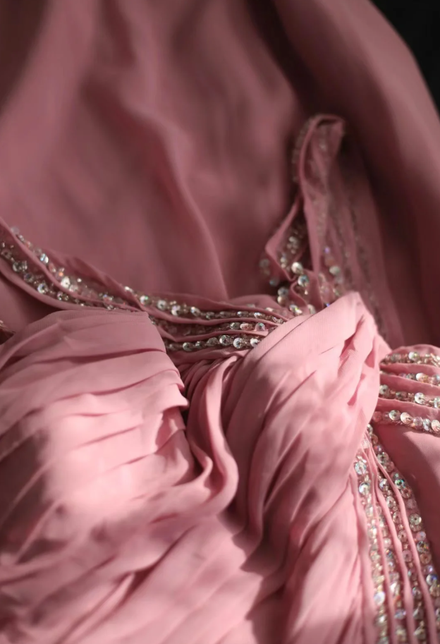 Pretty Pink Chiffon Beaded Mermaid Long Party Dress Evening Gown
