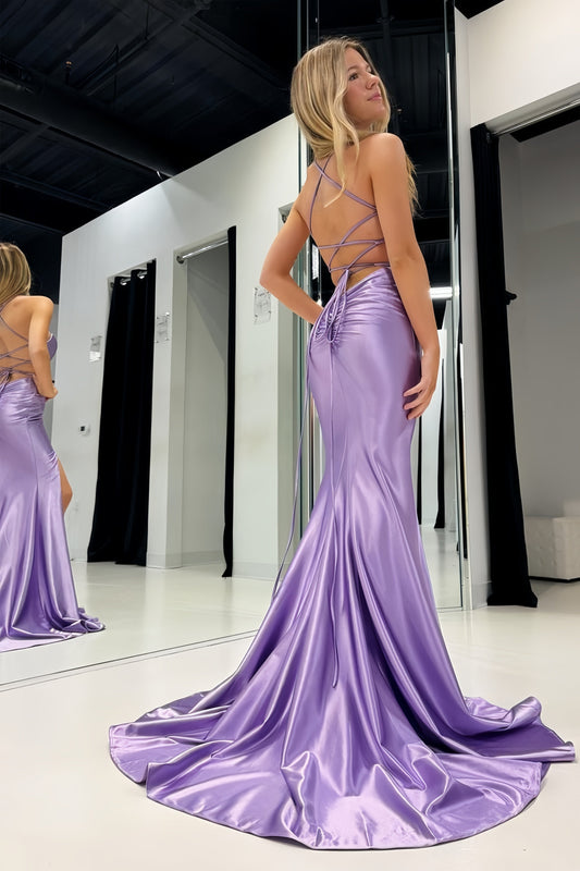 Elegant Lilac Purple Mermaid Prom Dresses Satin Evening Party Dress,AST2149