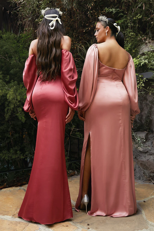 omberprom Elegant Evening Dress Fitted Long Sleeve Satin Prom Dresses Fashion Party Wear