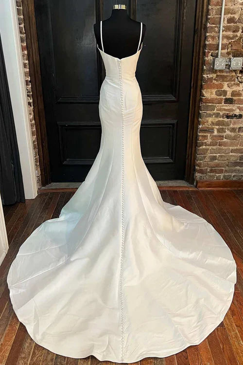 omberprom Elegant Mermaid Spaghetti Straps Long Wedding Dress Simple Bridal Gown