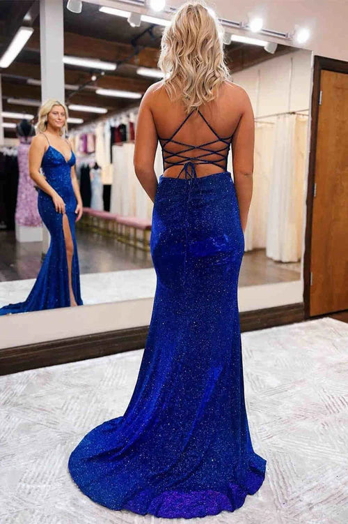 omberprom Elegant Mermaid V-neck Long Prom Dress With Slit Charming Evening Party Dress