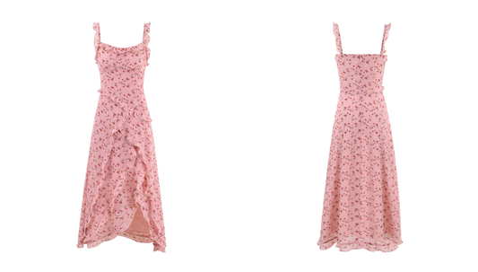 Simple A Line Spaghetti Straps Pink Floral Women Dresses Casual Dress Party Dress R0001