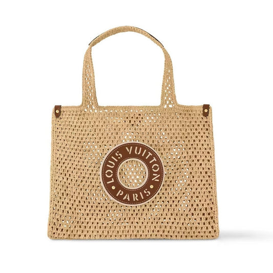 LOUIS VUITTON Raffia Calfskin By The Pool OnTheGo MM Natural 39x15x30cm