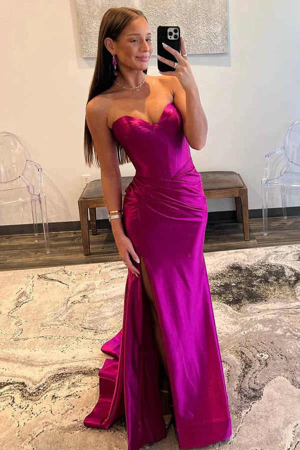 omberprom Mermaid Sweetheart Satain Prom Dress with Slit