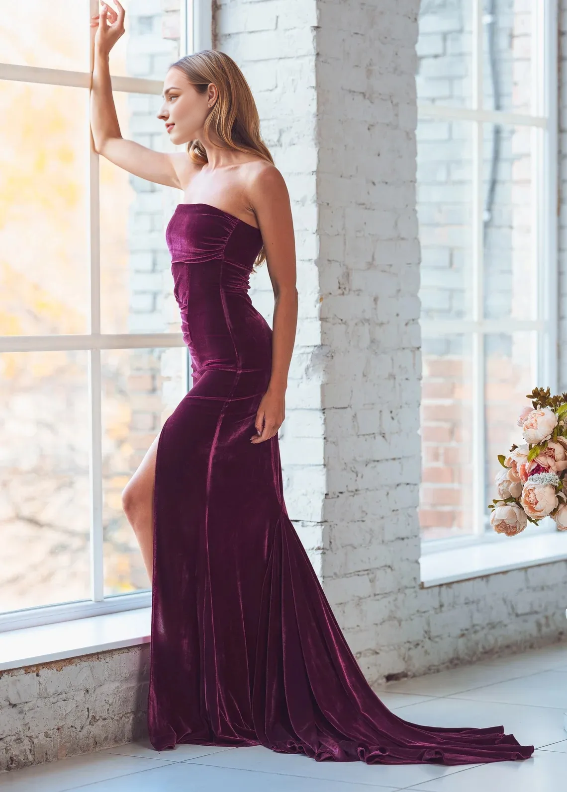 omberprom Fashionable and Beautiful Velvet Long Prom Dress Elegant Evening Party Dress