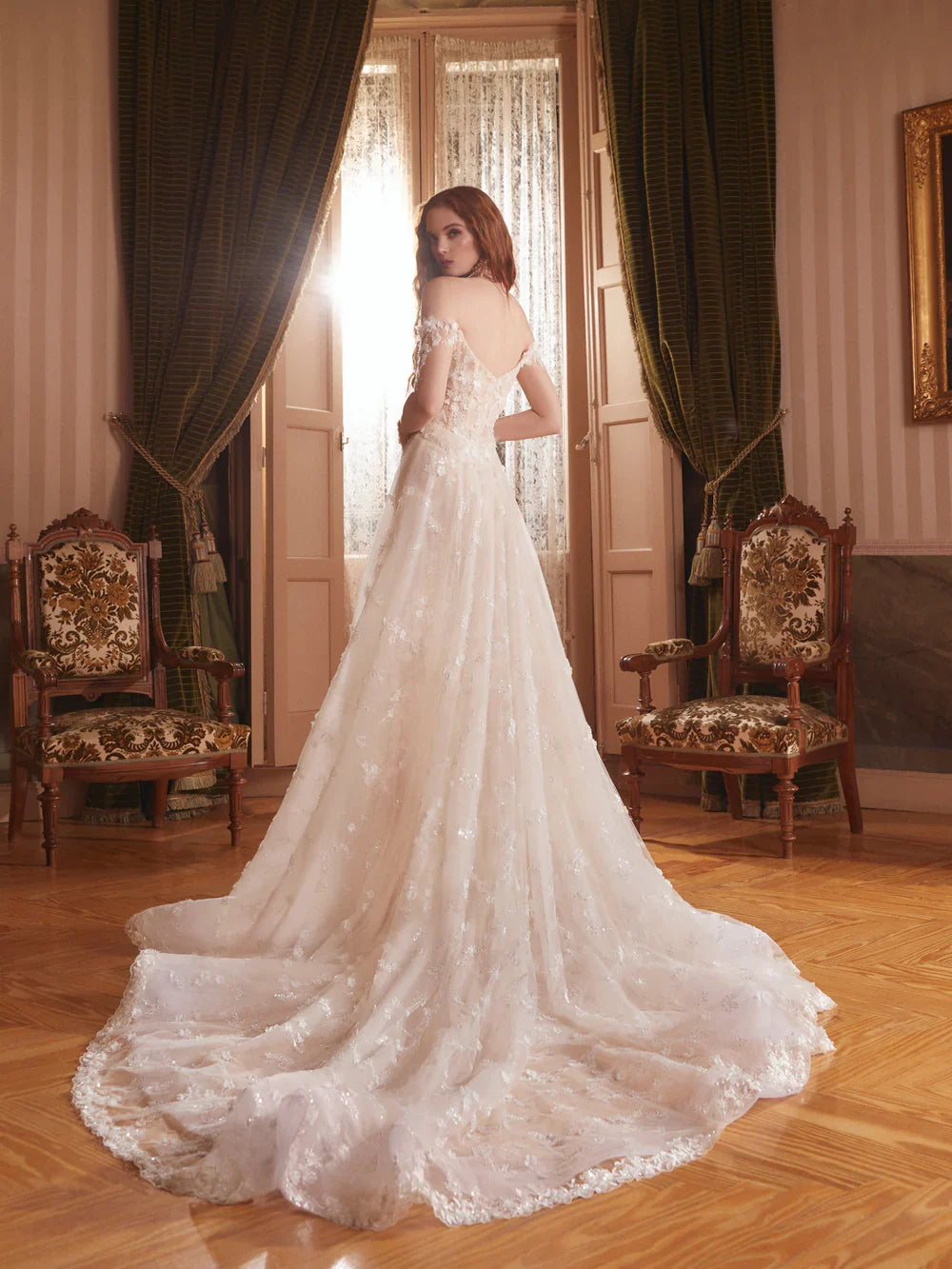 Gorgeous Ivory Lace Applique Off-the-shoulder A-Line Wedding Dress Prom Dress Evening Dress TP4595
