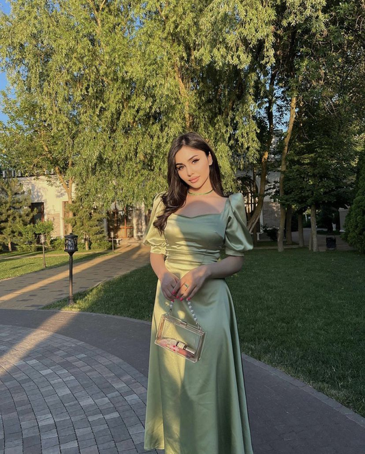 Sage Green A-line Satin Prom Dress Y2654