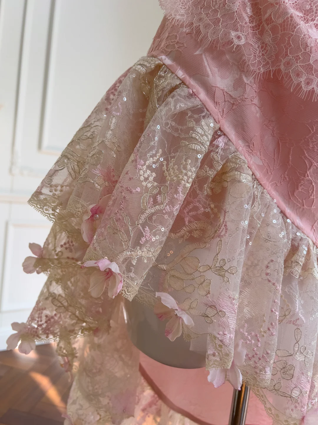 Pretty Pink Satin Lace Birthday Party Dress Prom Dress Y8971