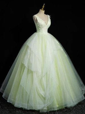 Elegant A Line V Neck Beaded Lace Long Prom Dresses, Lace Formal Dresses, Evening Dresses GG012
