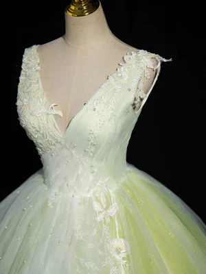 Elegant A Line V Neck Beaded Lace Long Prom Dresses, Lace Formal Dresses, Evening Dresses GG012