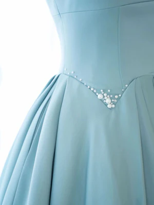 New Elegant A Line Spaghetti Straps Light Blue Beaded Long Prom Dresses, Long Blue Beaded Formal Evening Dresses GG069