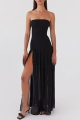 Cute A Line Strapless Pale Blue Chiffon Slit Long Prom Dress,Evening Dress GG1299