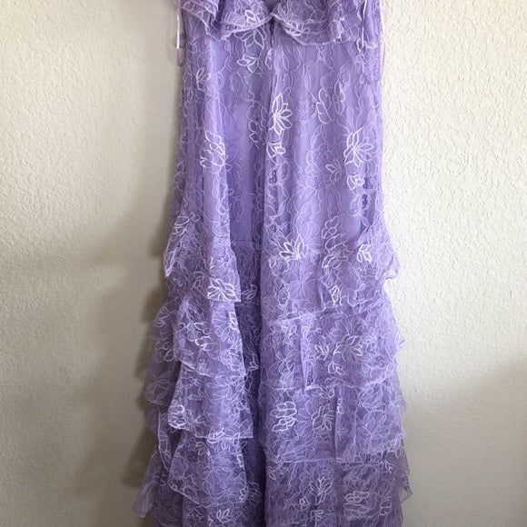 Vintage A Line V Neck Lilac Lace Tiered Long Prom Dress,Evening Dress GG1423