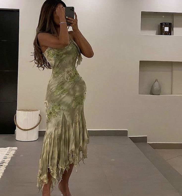 Pretty Mermaid Spaghetti Straps Chiffon Beaded Long Prom Dress,Evening Dress GG1445