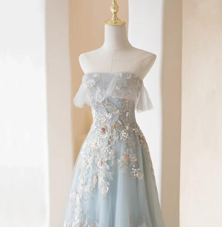 Exquisite A Line Strapless Long Prom Dress, Formal Evening Dresses GG153