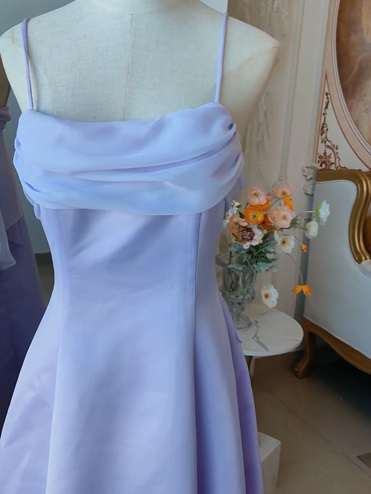 Fairy A Line Spaghetti Straps Lilac Chiffon Long Prom Dress,Evening Dress GG1799