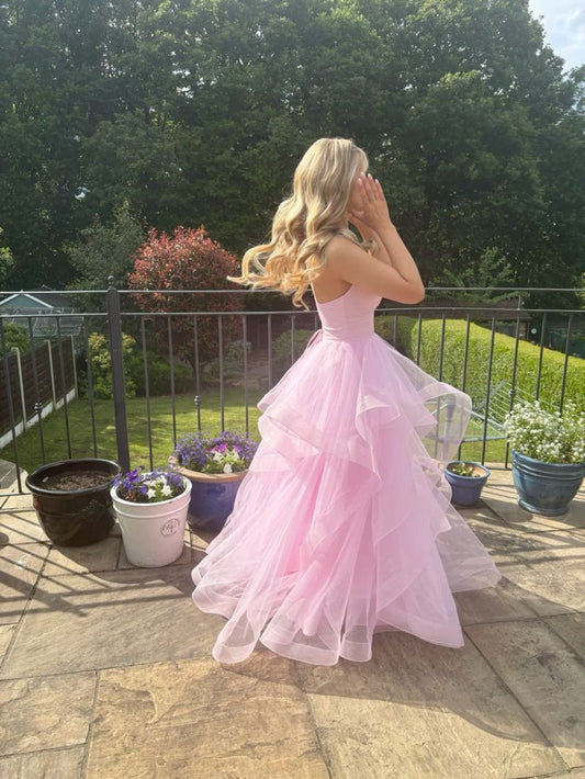 Pretty A Line Spaghetti Straps Light Pink Tulle Long Prom Dress,Evening Dress GG1822
