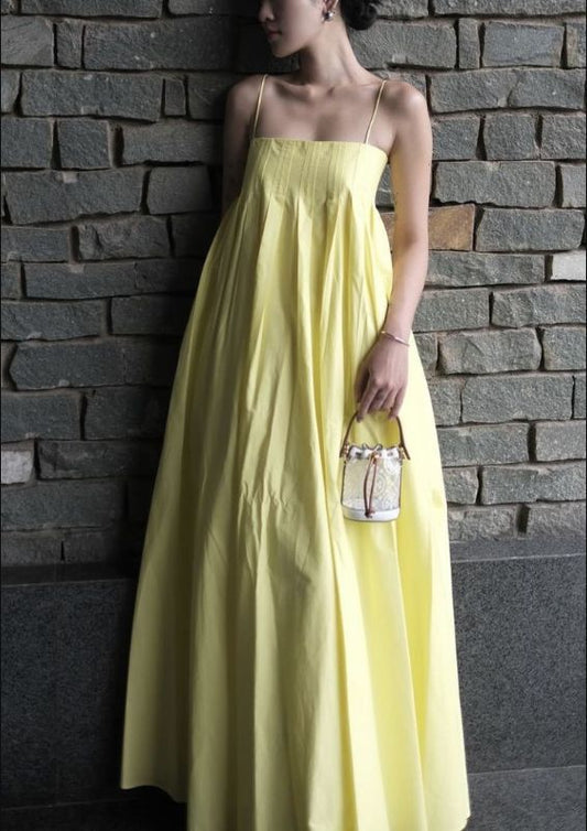 Elegant Spaghetti Straps Yellow Satin Long Prom Dress,Evening Dress GG2117