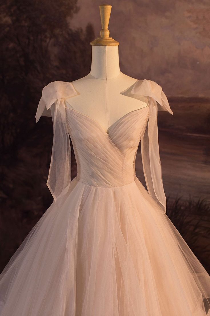 Cute Ball Gown Spaghetti Straps Blush Pink Tulle Long Prom Dress,Wedding Dress,Evening Dress GG2314