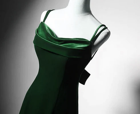 Lovely Mermaid Green Spaghetti Straps Low Back Velvet Bow Long Prom Dress, Evening Dresses GG233