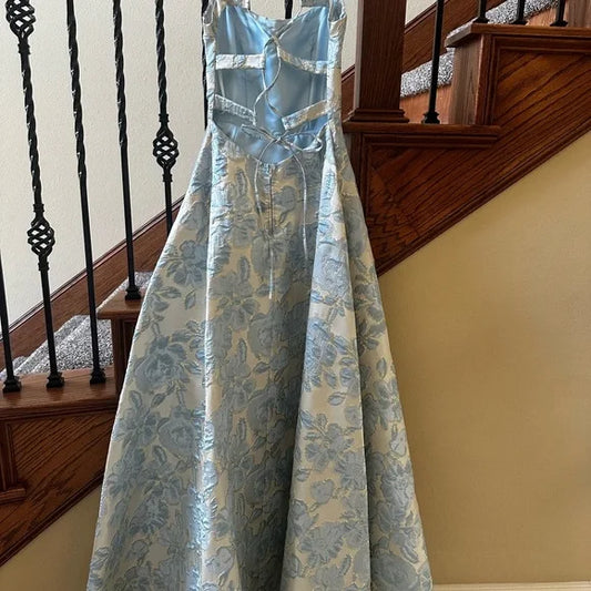 Pretty A Line Spaghetti Straps Satin Printing Long Prom Dress,Party Dress,Evening Dress GG2374