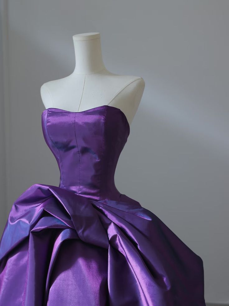 Unique Ball Gown Strapless Purple Satin Long Prom Dress, Party Dress, Evening Dress GG2422