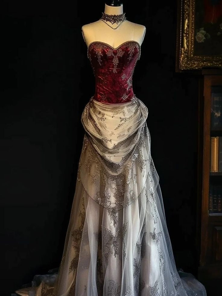 Unique A Line Sweetheart Satin Tulle Long Prom Dress, Party Dress, Evening Dress GG2489