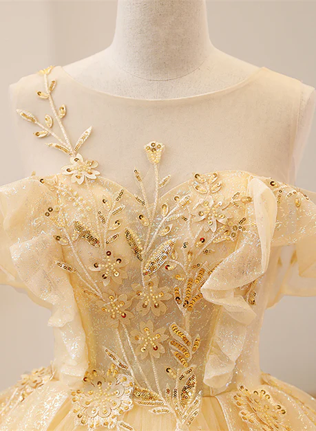 Exquisite A Line Light Yellow Tulle With Beadings And Lace Long Prom Dress, Evening Dress GG248