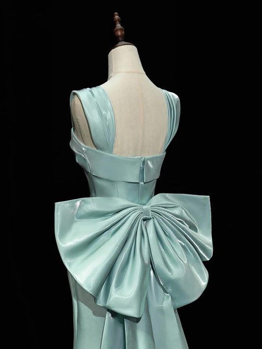 Simple A Line Square Satin With Bow Train Long Prom Gresses,Evening Dresses GG267