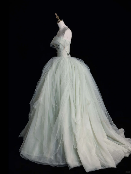 Lovely Ball Gown Strapless Tulle Appplique Long Prom Dress, Party Dress, Evening Dress GG2885