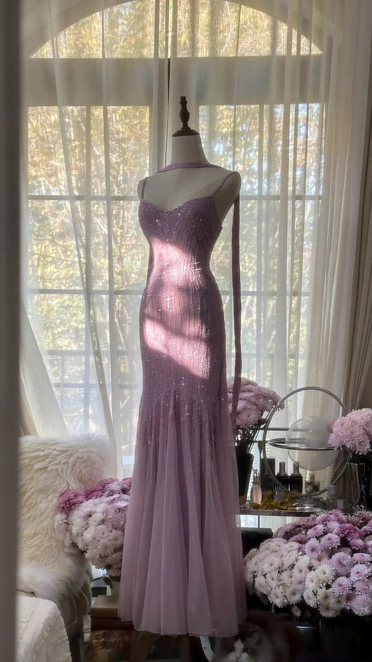 Unique Mermaid Spaghetti Straps Chiffon Beaded Long Prom Dress,Party Dress,Evening Dress GG3404