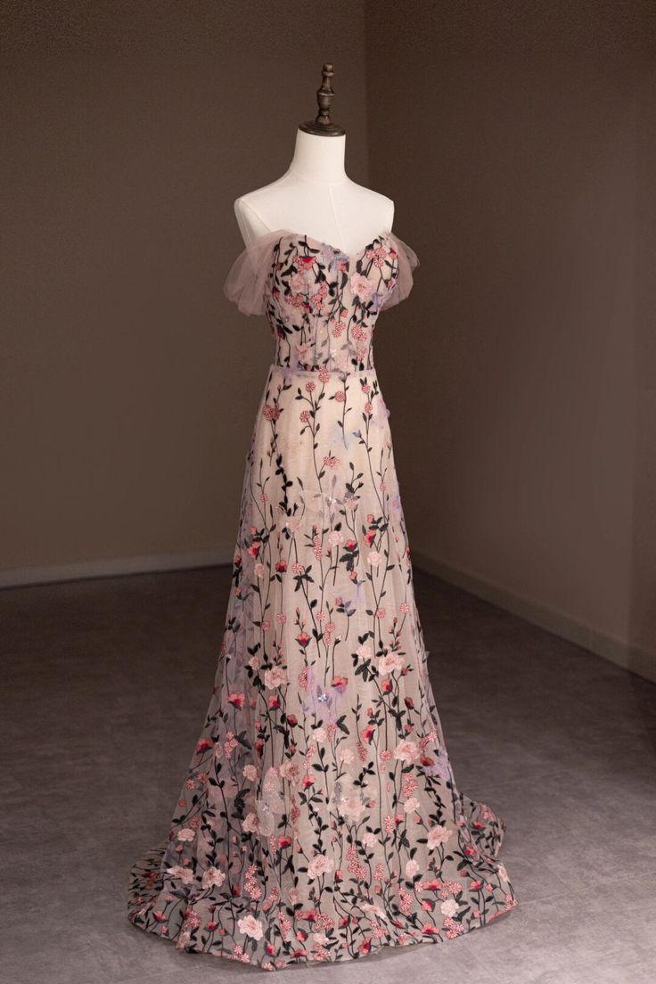 Elegant A Line Off The Shoulder Sweetheart Tulle Applique Long Prom Dress, Evening Dress GG444