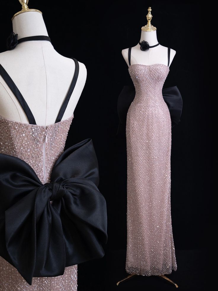 Gorgeous A Line Spaghetti Straps Sweetheart Sequin Back Bow Long Prom Dress, Evening Dress GG445