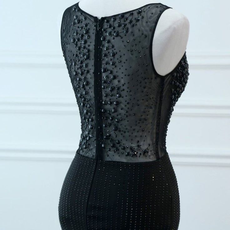 Chic Mermaid Black V Neck Satin Beading Silt Long Prom Dress ,Evening Dress GG516