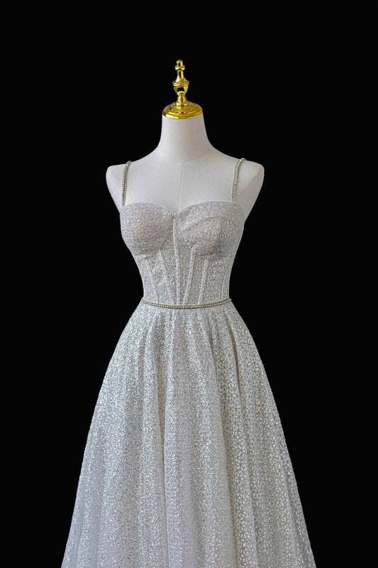 Shiny A Line Spaghetti Straps Tulle Sequin Beading Long Prom Dress,Evening Dress GG549