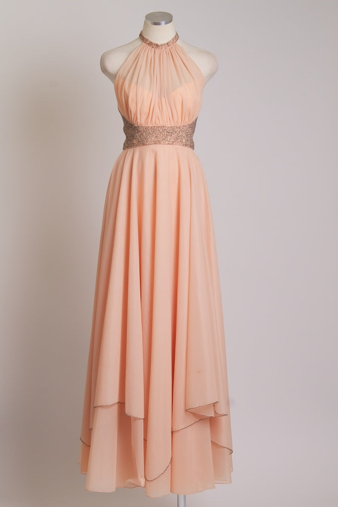 Glam A Line Halter Pastel Orange Beading Chiffon Long Prom Dress,Evening Dress GG642