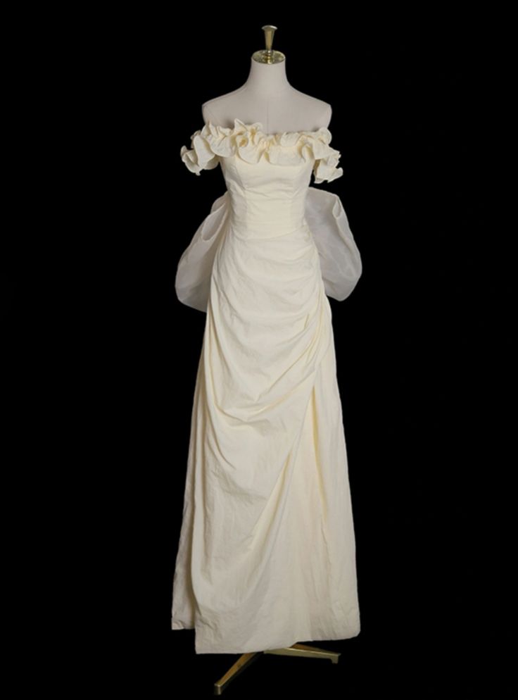 Elegant A Line Off The Shoulder Pastel Yellow Satin Bow Long Prom Dress,Evening Dress GG662